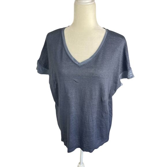 Sundance Linen Silk V-Neck Short Sleeve T-Shirt Blue Size Large Minimalist - Picture 4 of 13